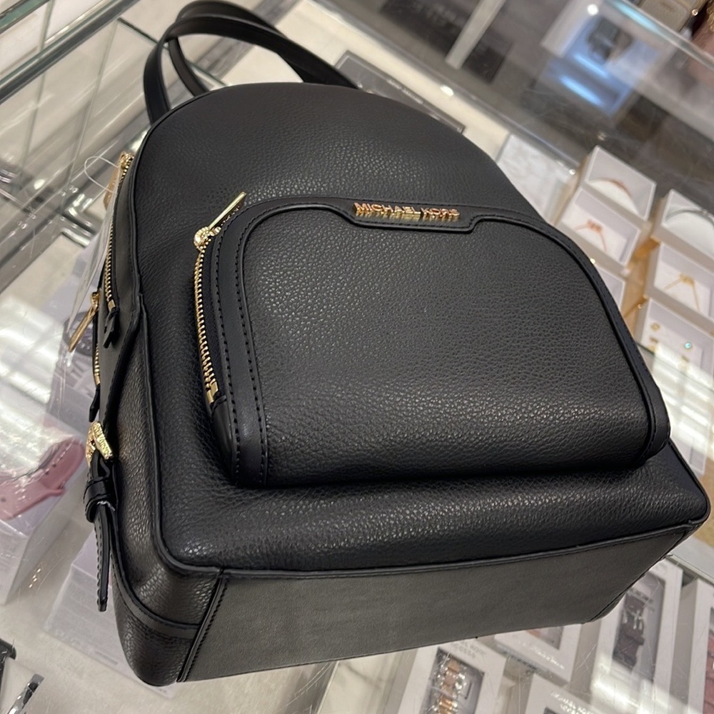 MICHAEL KORS Jaycee Medium zip pocket Pebbled Leather Backpack BLACK col… - Picture 10 of 16